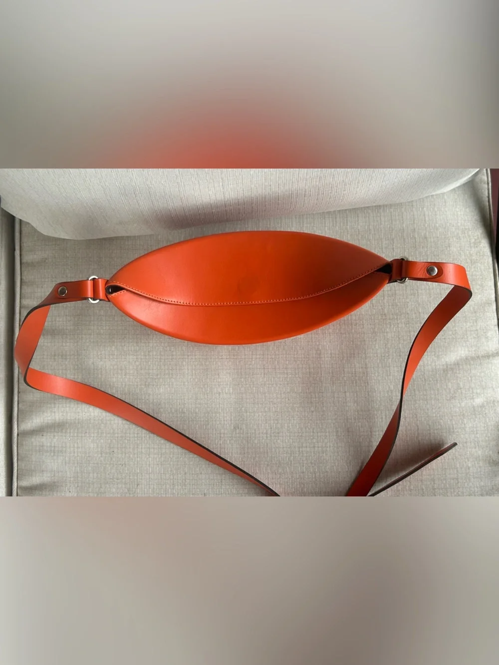 Signed Steven Harkin Orange Leather Crossbody Bucket Bag